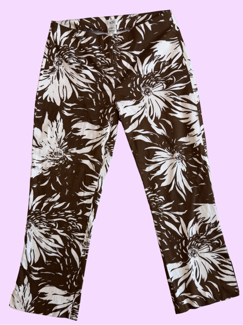 Caché Brown and White Floral Wide-Leg Pants